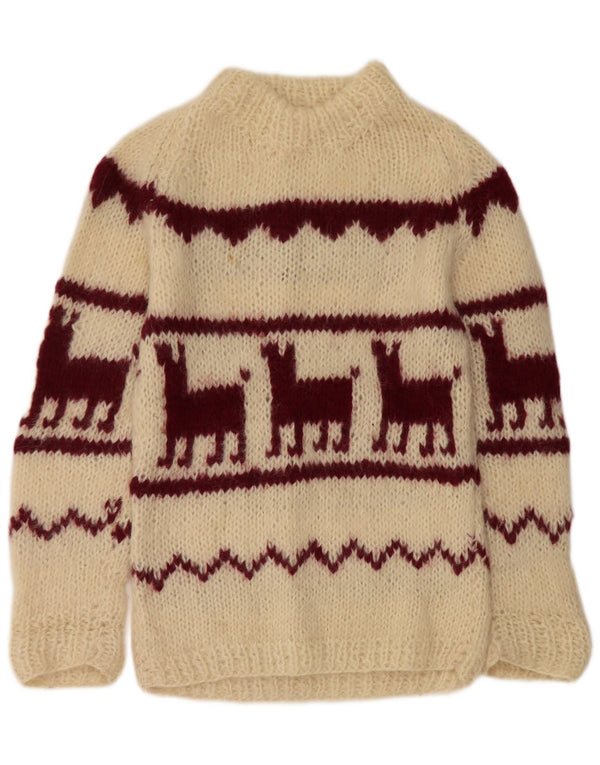 Vintage γυναικείο πουλόβερ με λαιμόκοψη UK 14 Medium Off White Aztec