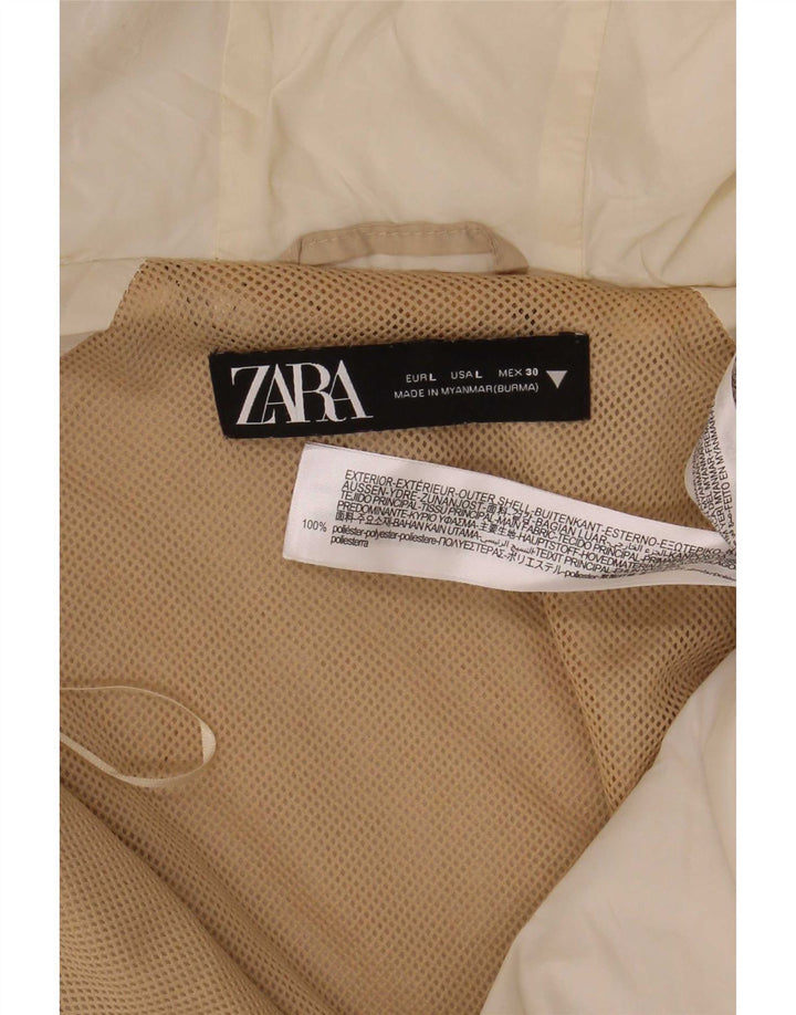 Zara γυναικείο καπιτονέ μπουφάν με κουκούλα UK 16 Μεγάλο μπεζ πολυεστέρας