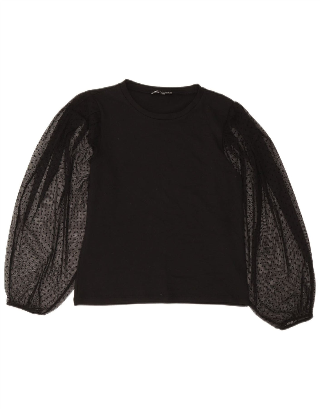Zara γυναικεία μακρυμάνικη μπλούζα τοπ UK 10 Small Black Pot Polyester