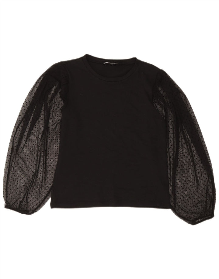 Zara γυναικεία μακρυμάνικη μπλούζα τοπ UK 10 Small Black Pot Polyester