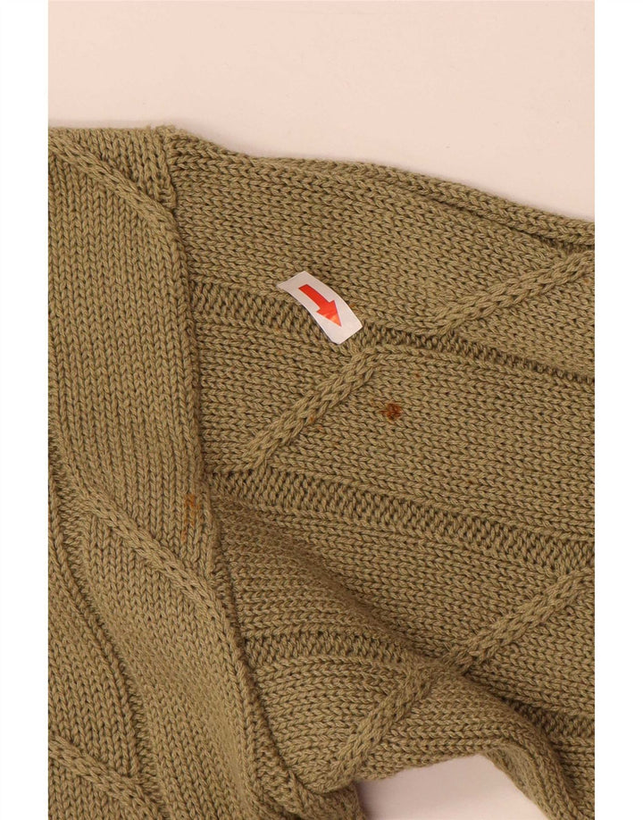 Vintage Γυναικεία Ζακέτα πουλόβερ UK 14 Medium Khaki Βαμβάκι