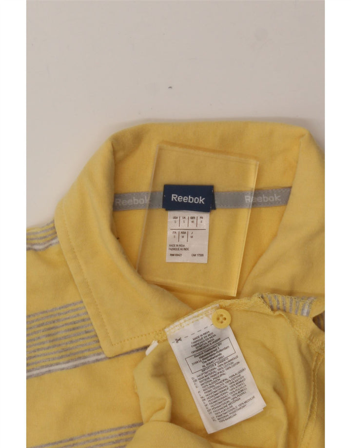 REEBOK Mens Polo Shirt Small Yellow Striped Vintage Reebok and Second-Hand Reebok from Messina Hembry 