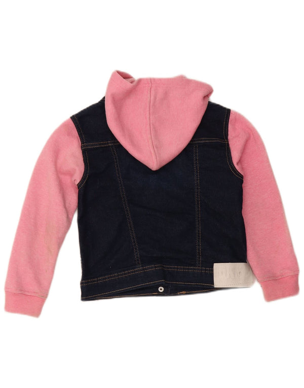 Dkny Girls Hooded Jenim Jacket 5-6 Years Navy Blue Colorblock Cotton