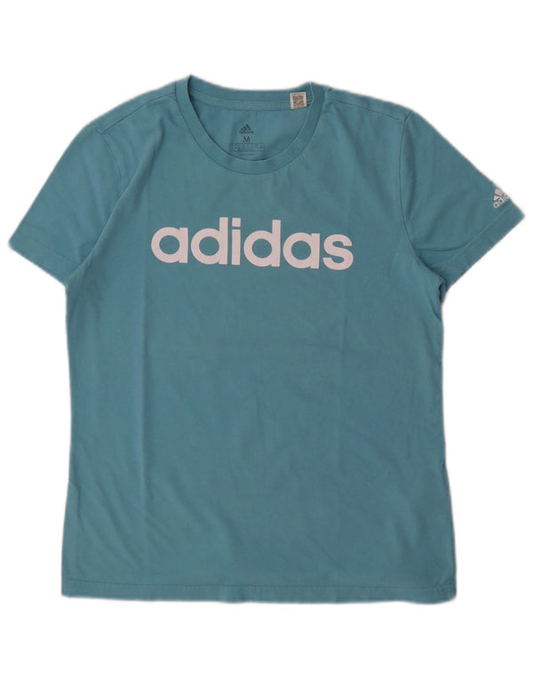 Γυναικείο γραφικό μπλουζάκι Adidas Top UK 12/14 μεσαίο μπλε βαμβακερό
