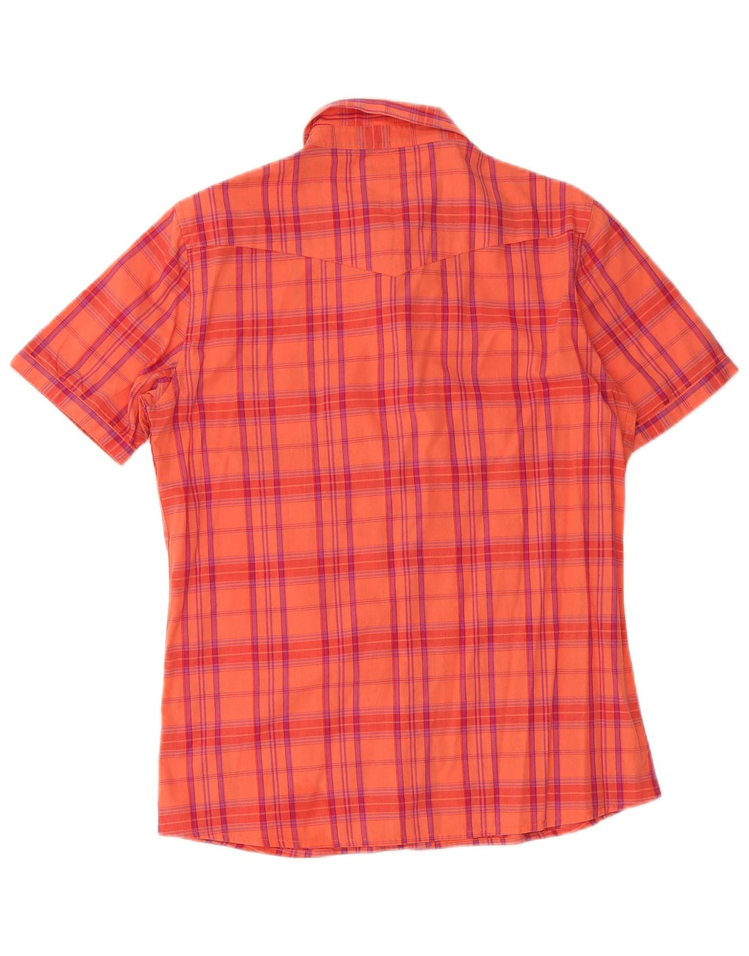WRANGLER Womens Regular Fit Short Sleeve Shirt UK 14 Medium Orange Check