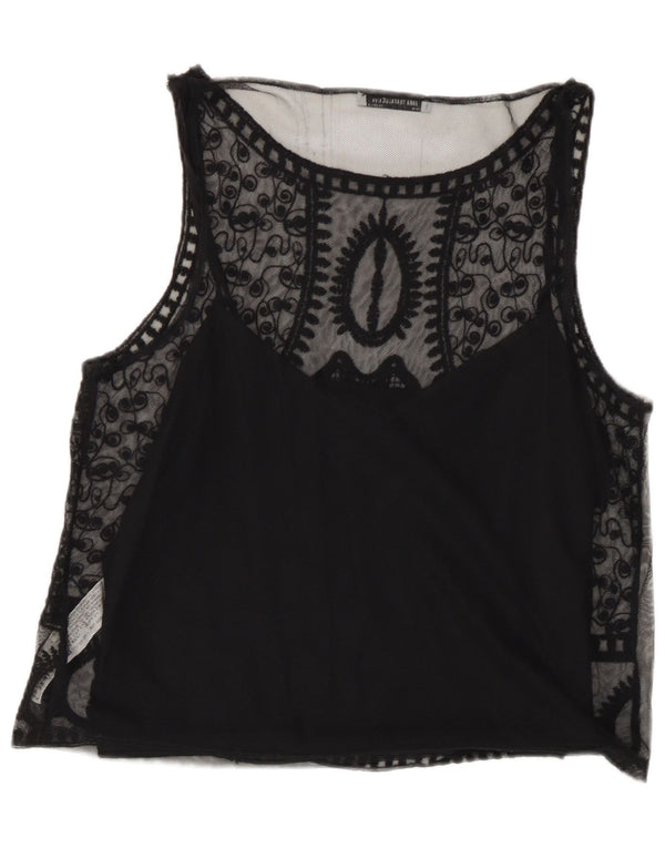 Zara Γυναικεία μπλούζα Trafaluc Αμάνικη Μπλούζα UK 14 Large Black Floral