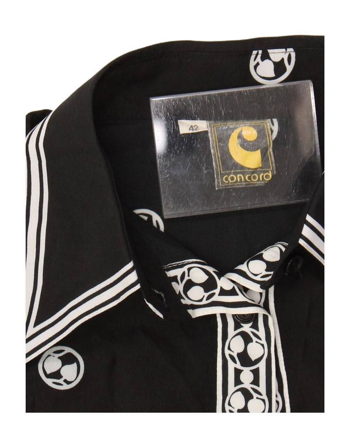 Vintage γυναικείο πουκάμισο μπλούζα EU 42 Μεγάλο μαύρο γεωμετρικό πολυεστέρα