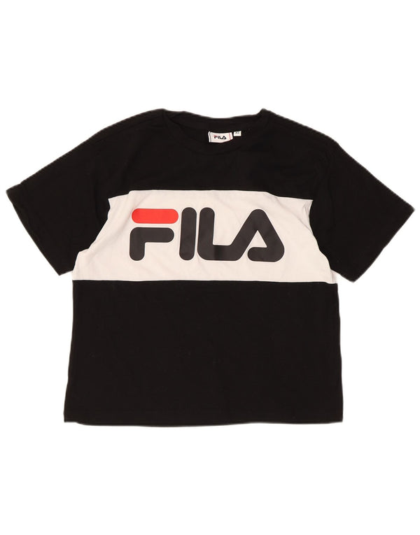 Γυναικείο γραφικό μπλουζάκι Fila Crop Top UK 6 XS μαύρο βαμβακερό χρώμα