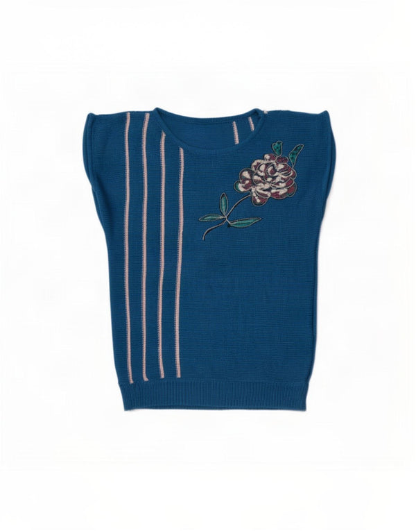 Vintage γυναικείο πουλόβερ με λαιμόκαυστο UK 14 Medium Blue ριγέ