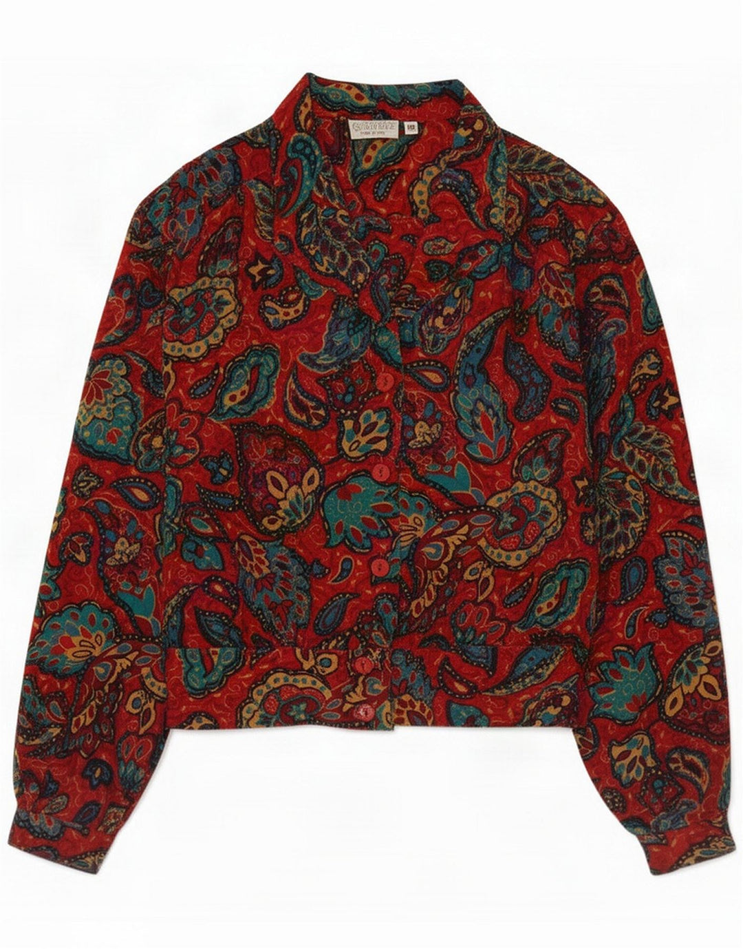 Vintage γυναικείο πουκάμισο μπλούζα IT 42 Medium Red Paisley