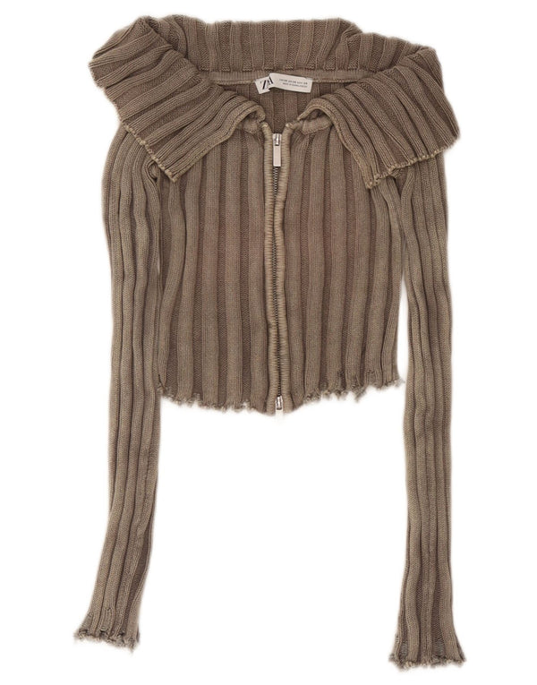 Zara Γυναικεία Ζακέτα Crop UK 4 XS Καφέ