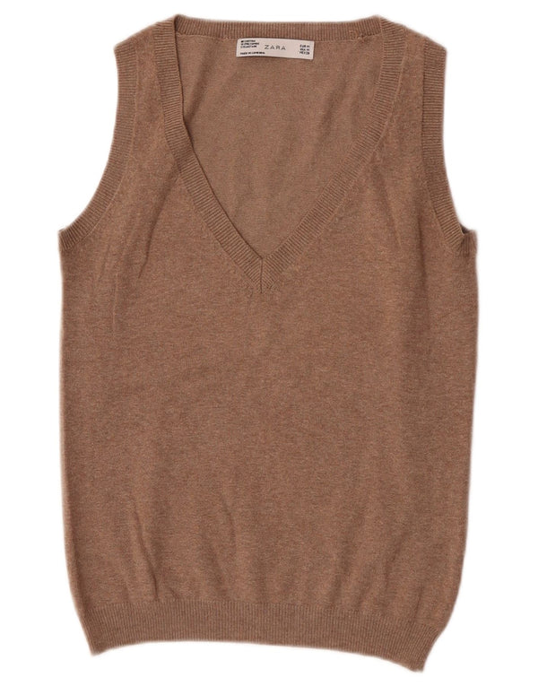 Zara Γυναικείο Γιλέκο Tank Top UK 12 Βαμβακερό μεσαίο καφέ
