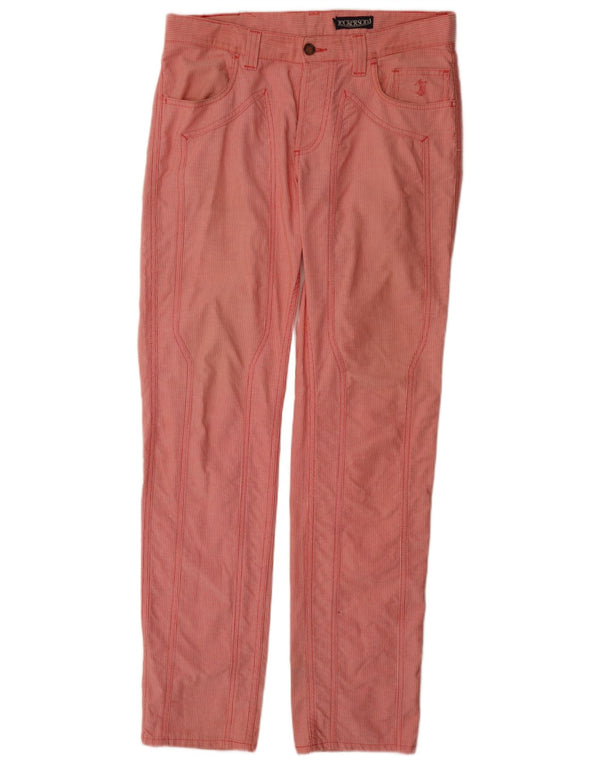 Γυναικείο ίσιο casual παντελόνι Jeckerson W33 L34 Κόκκινο βαμβακερό με ρίγες