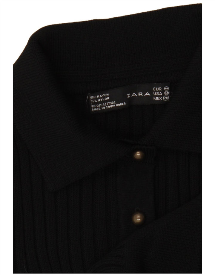 Zara Γυναικείο Πλεκτό Πλεκτό Μπλούζα UK 12 Medium Black Rayon