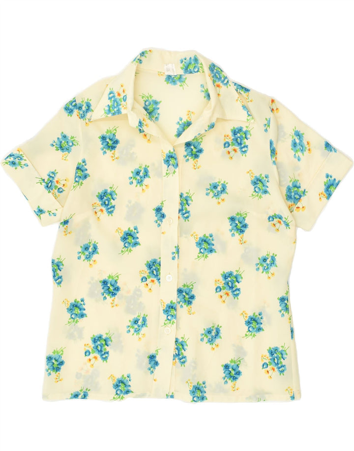 VINTAGE Womens Short Sleeve Shirt UK 16 Large Beige Floral Polyester | Vintage Vintage | Thrift | Second-Hand Vintage | Used Clothing | Messina Hembry 