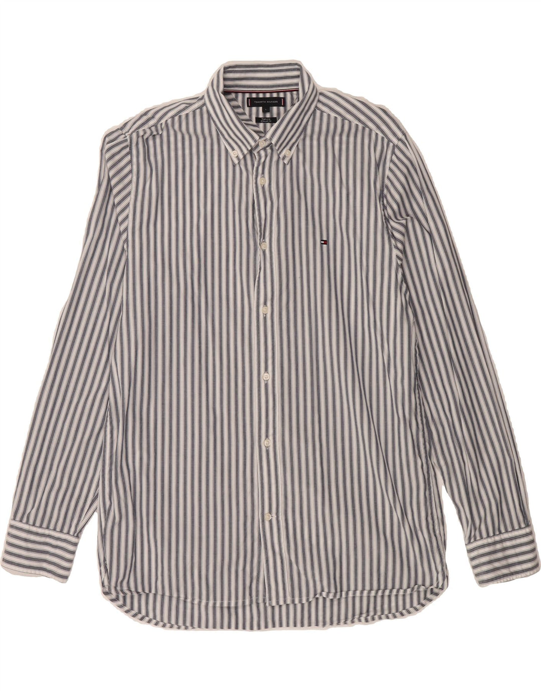 TOMMY HILFIGER Mens Regular Fit Shirt Large Grey Pinstripe Cotton Vintage Tommy Hilfiger and Second-Hand Tommy Hilfiger from Messina Hembry 