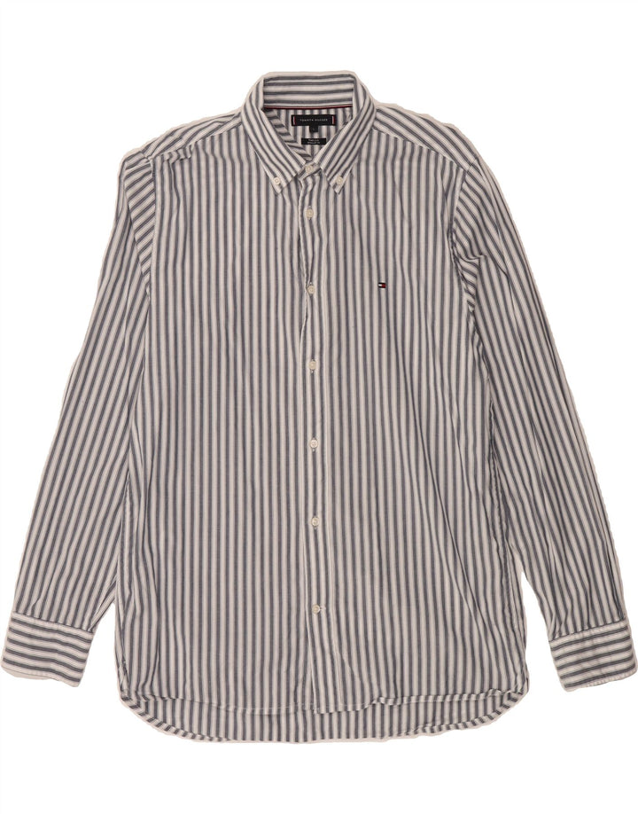 TOMMY HILFIGER Mens Regular Fit Shirt Large Grey Pinstripe Cotton Vintage Tommy Hilfiger and Second-Hand Tommy Hilfiger from Messina Hembry 