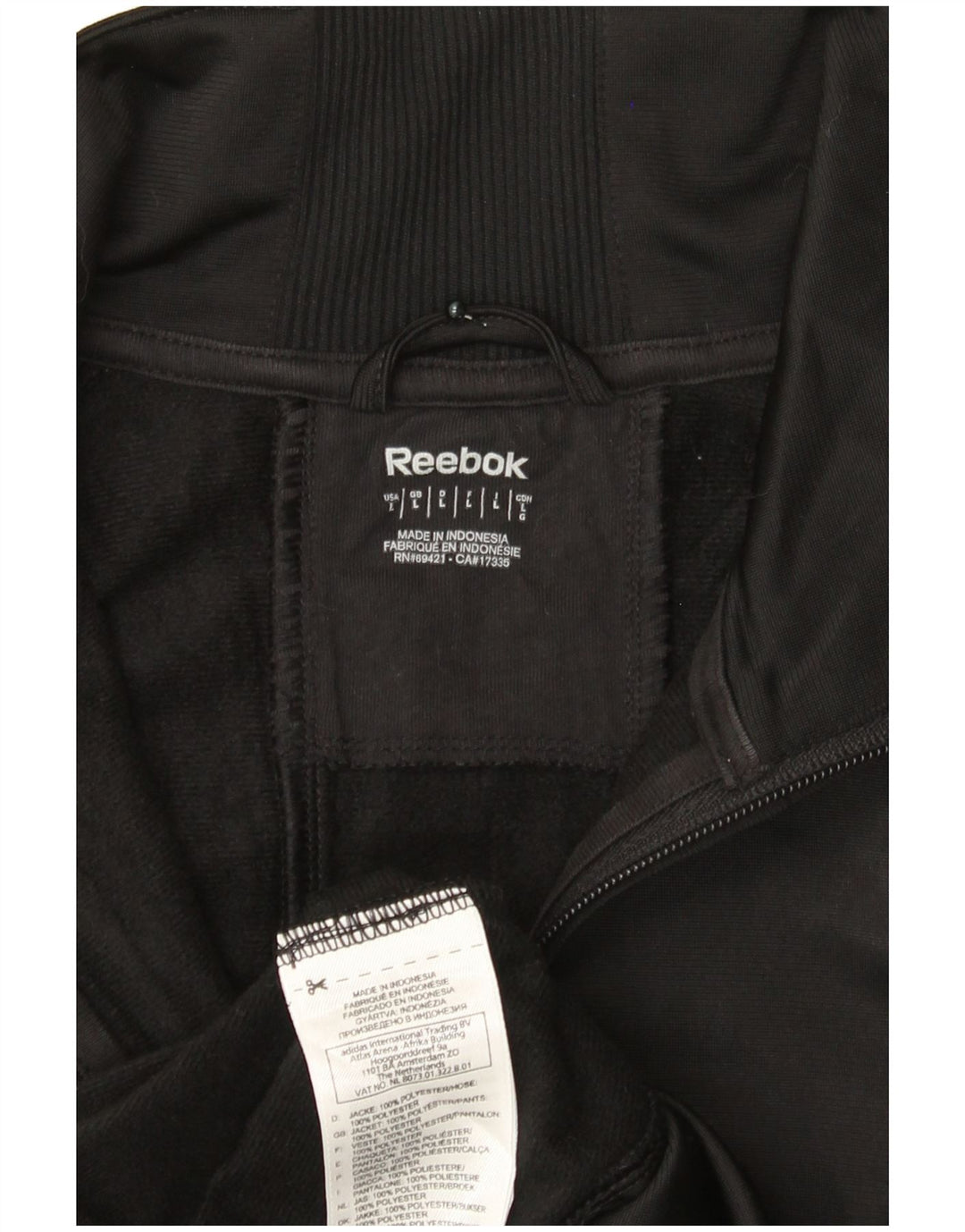 REEBOK Womens Tracksuit Top Jacket UK 14 Large Black Polyester