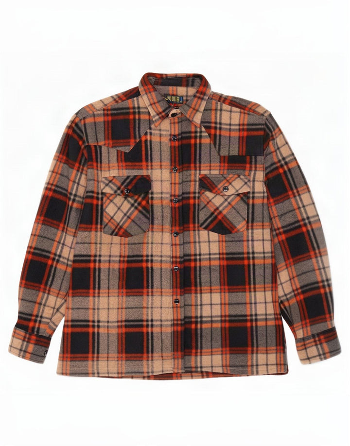 Vintage Ανδρικό πουκάμισο Fleece Μεσαίο Καφέ Καρό Πολυεστέρα