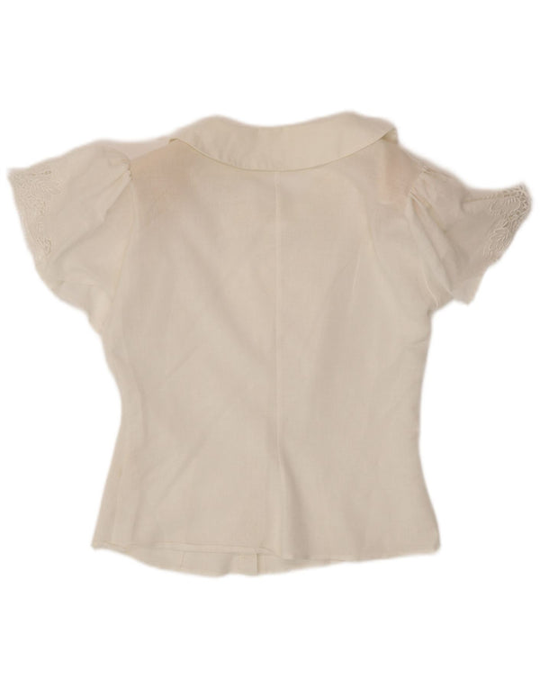 VINTAGE Γυναικείο κοντομάνικο πουκάμισο μπλούζα UK 12 μεσαίο λευκό βαμβακερό