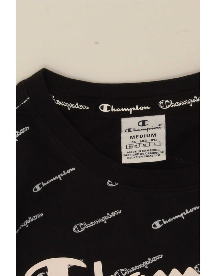 Champion Womens Graphic T-Shirt Top UK 12 Medium Black