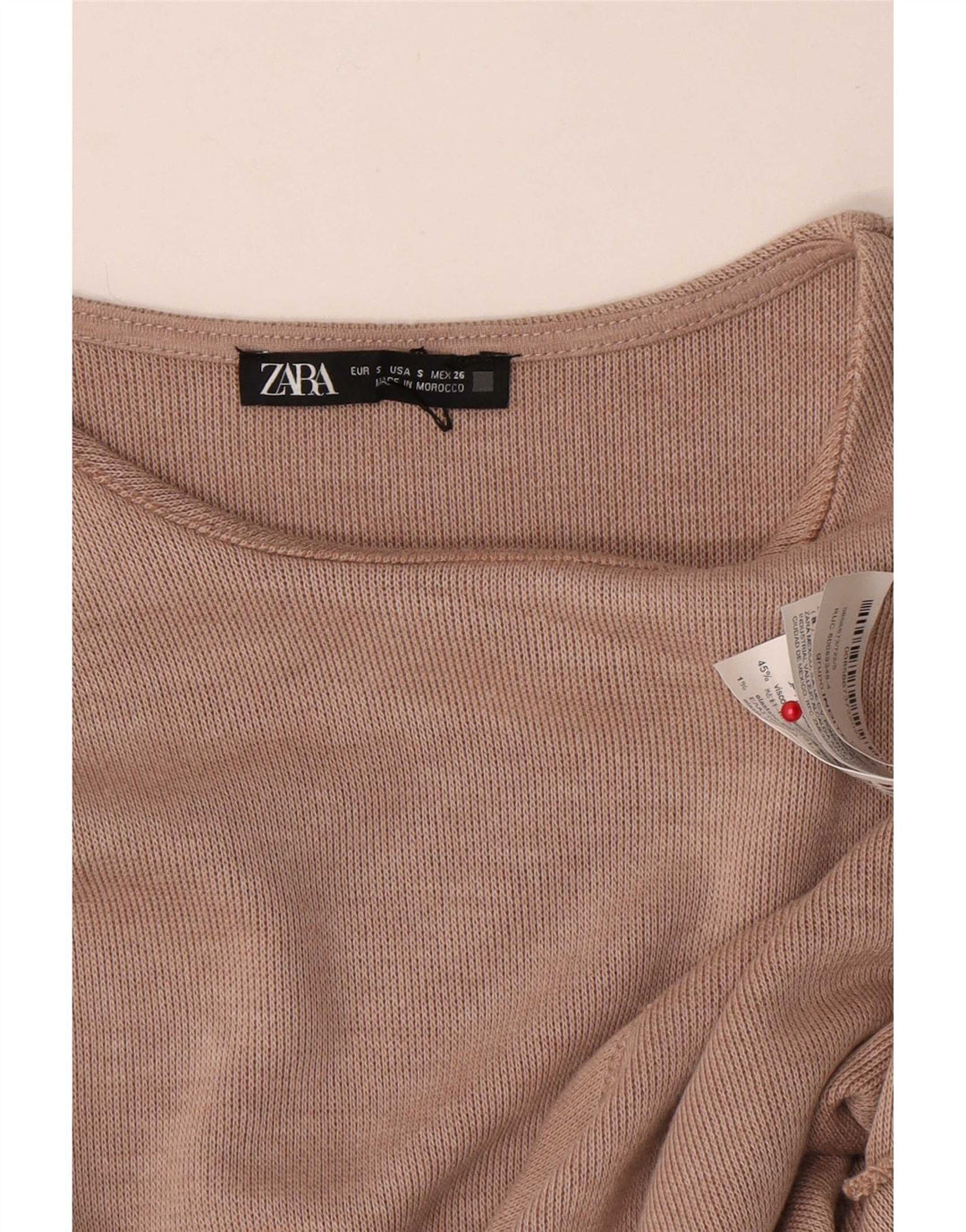 Zara γυναικεία μπλούζα με γραβάτα τοπ UK 10 Small Beige Polyester