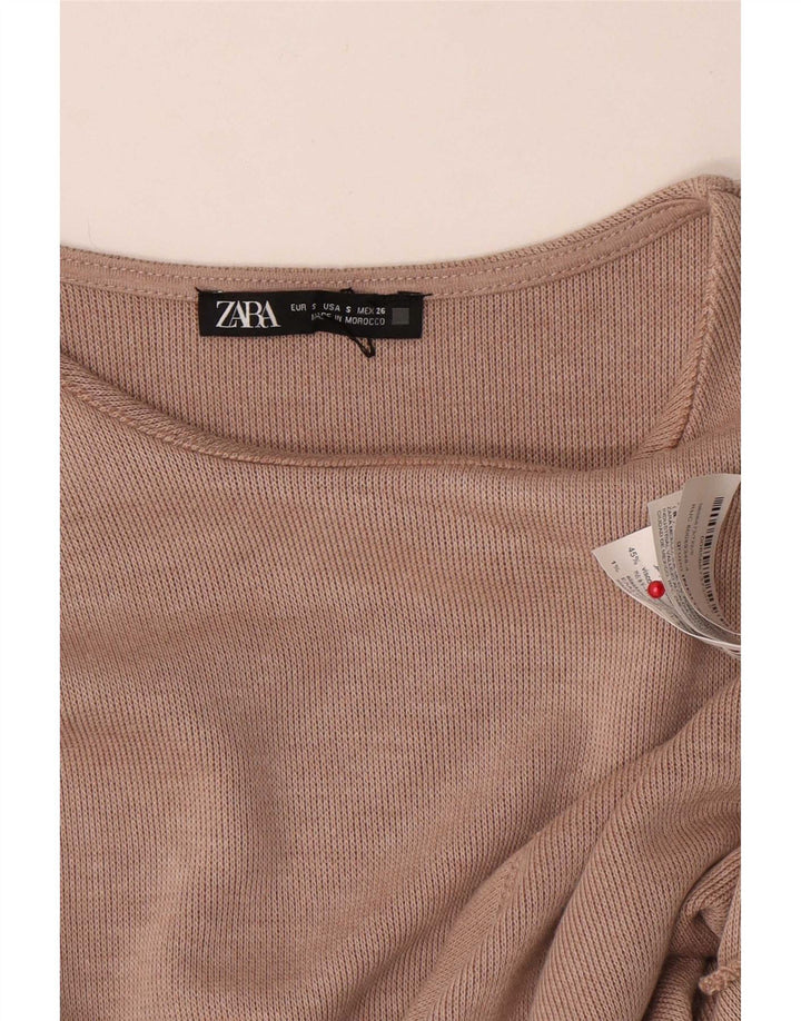 Zara γυναικεία μπλούζα με γραβάτα τοπ UK 10 Small Beige Polyester