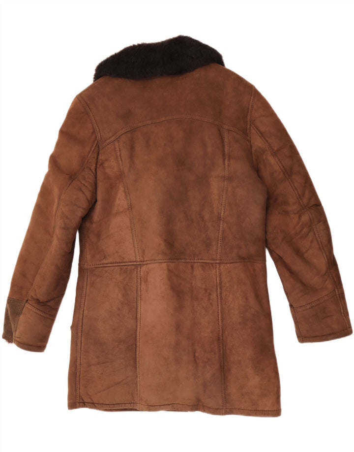 Vintage Ανδρικό παλτό Shearling UK 38 Δέρμα μεσαίου καφέ χρώματος