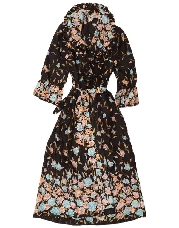 Vintage γυναικεία μακρυμάνικη ρόμπα Maxi φόρεμα IT 44 Medium Black Floral