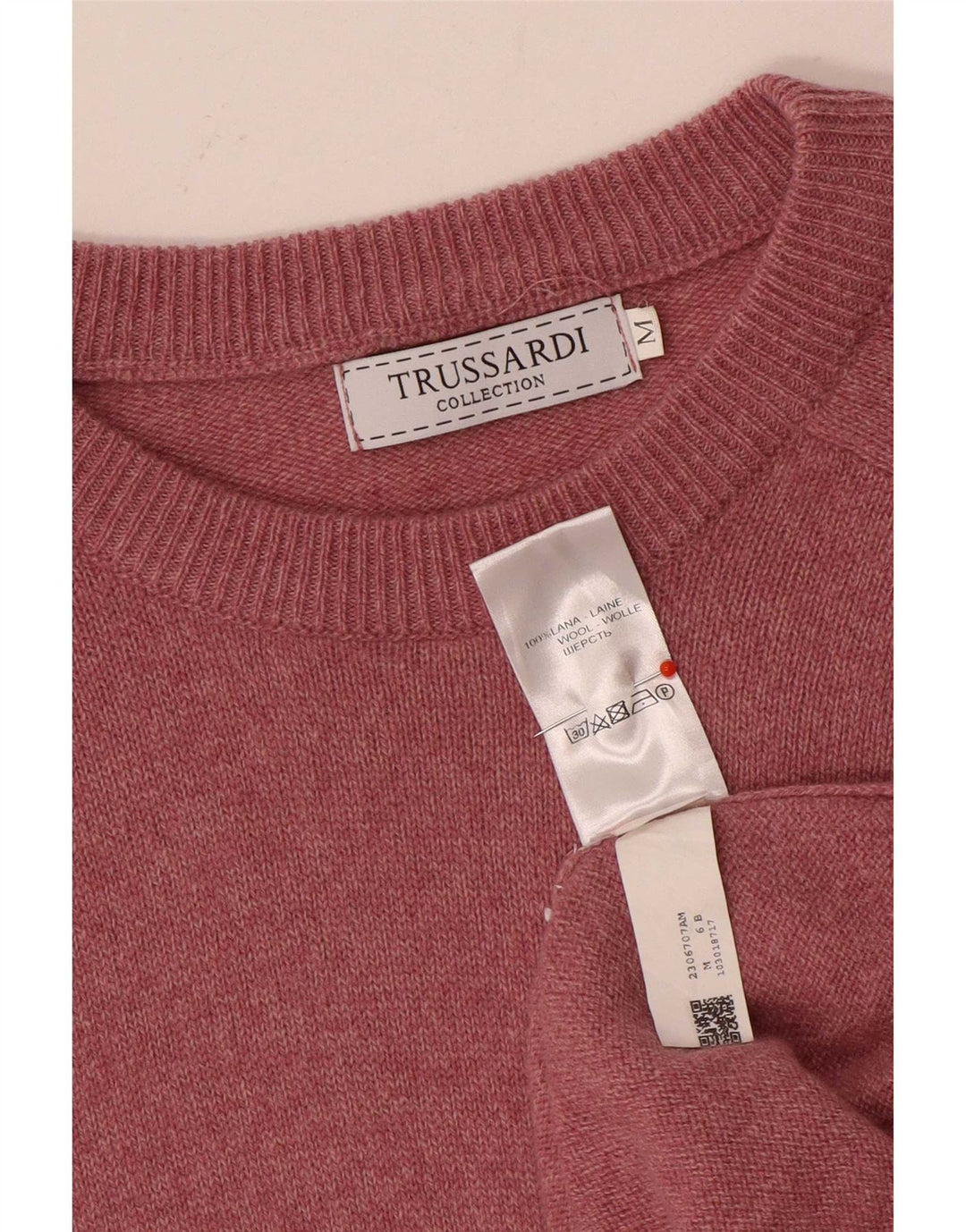 Ανδρικό πουλόβερ με λαιμόκοψη Trussardi με μεσαίο ροζ μαλλί