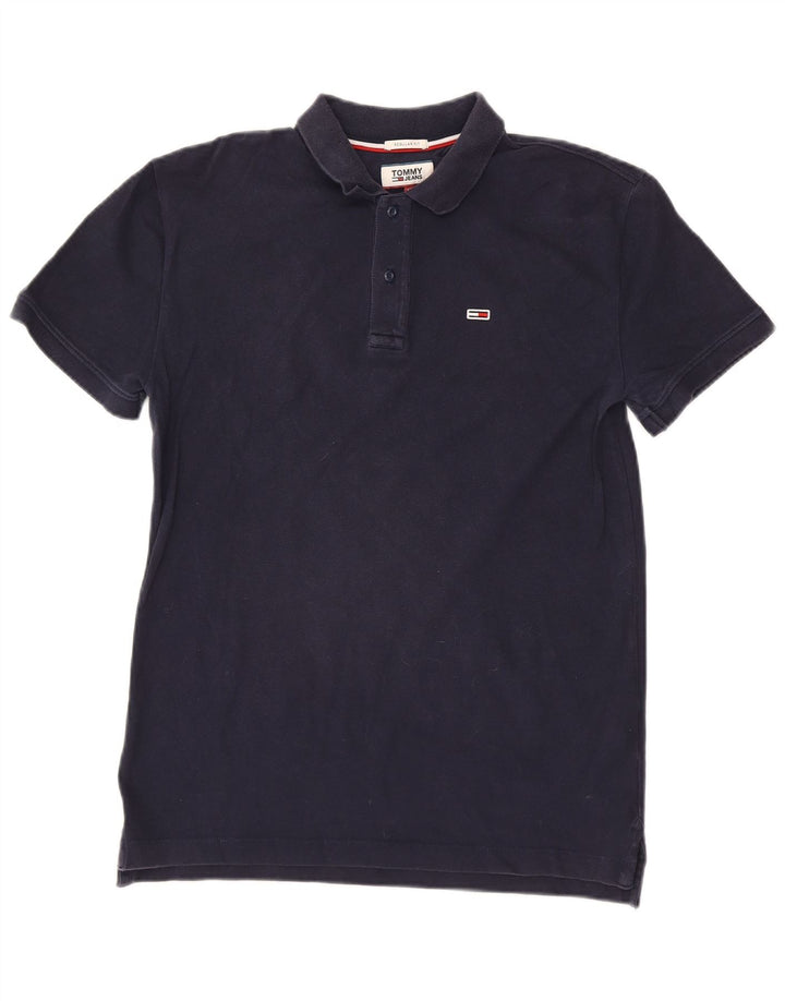 TOMMY HILFIGER Mens Regular Fit Polo Shirt Medium Navy Blue Cotton