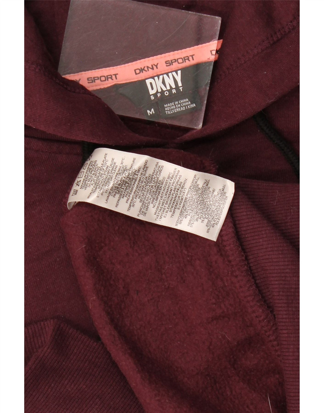 Dkny Γυναικείο Crop Oversized Hoodie Jumper UK 14 Medium μπορντό βαμβάκι