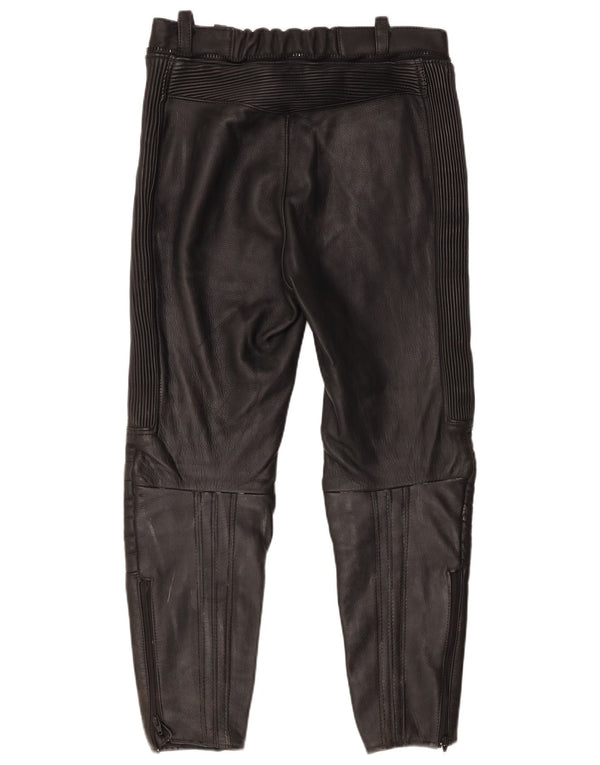 VINTAGE Ανδρικό Moto Racer Δερμάτινο Παντελόνι IT 52 Large W32 L27 Μαύρο Δερμάτινο