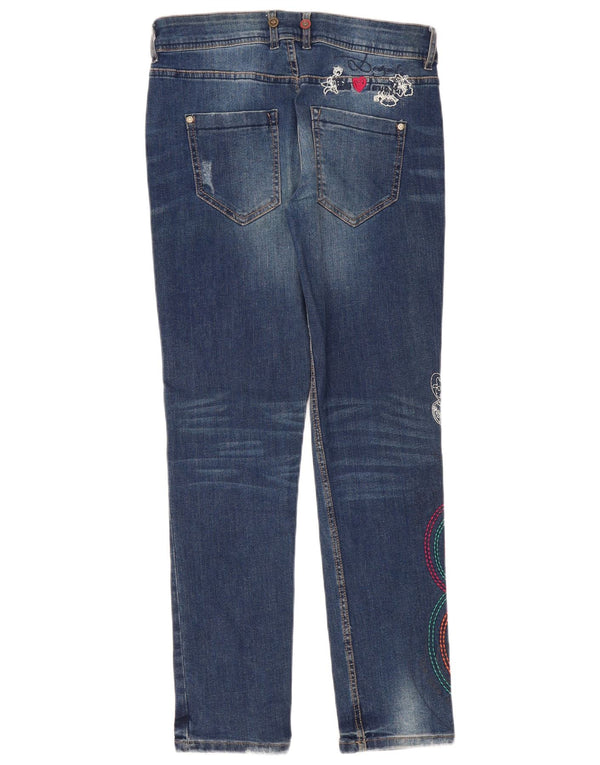 DESIGUAL Womens Boyfriend Fit Slim Jeans W28 L30  Blue Geometric Butterfly