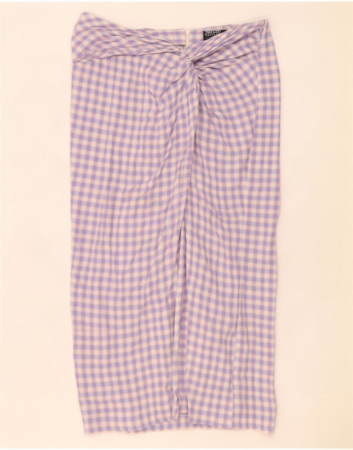 Zara Γυναικεία Maxi Φούστα Μεγάλη W32 Μωβ Gingham