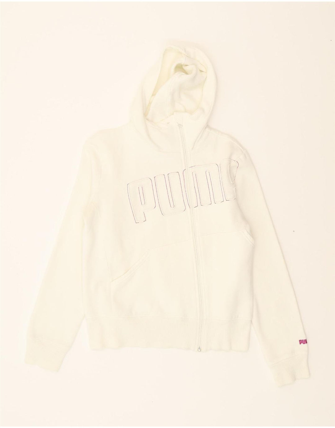PUMA Womens Graphic Zip Hoodie Sweater UK 12 Medium  Beige Vintage Puma and Second-Hand Puma from Messina Hembry 
