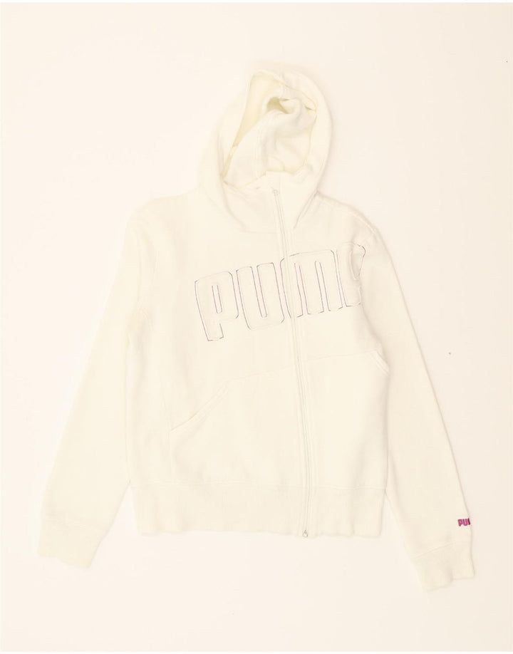 PUMA Womens Graphic Zip Hoodie Sweater UK 12 Medium  Beige Vintage Puma and Second-Hand Puma from Messina Hembry 