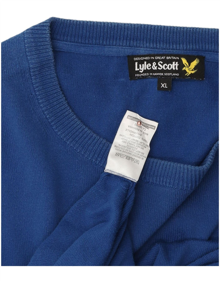 LYLE & SCOTT Ανδρικό πουλόβερ με λαιμόκοψη XL Μπλε βαμβακερό