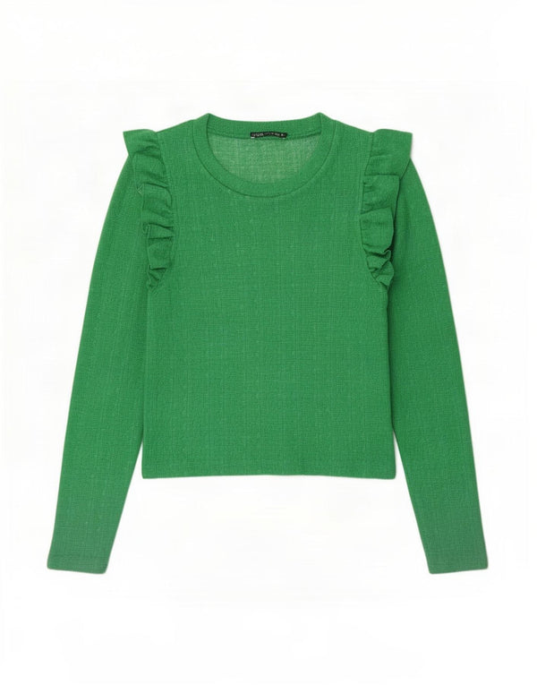 Zara Γυναικείο Crop Top μακρυμάνικο UK 12 Medium Green