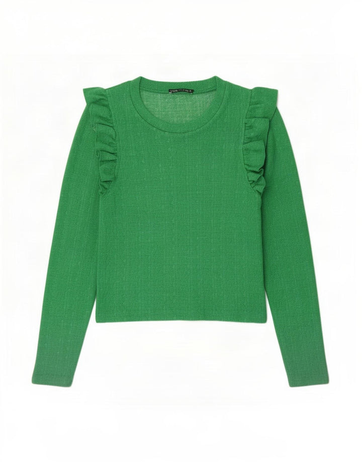 Zara Γυναικείο Crop Top μακρυμάνικο UK 12 Medium Green