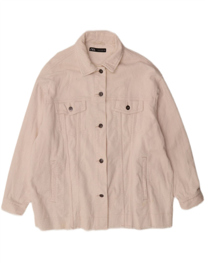 ZARA Γυναικείο Κοτλέ Μπουφάν UK 16 Large Off White Βαμβακερό