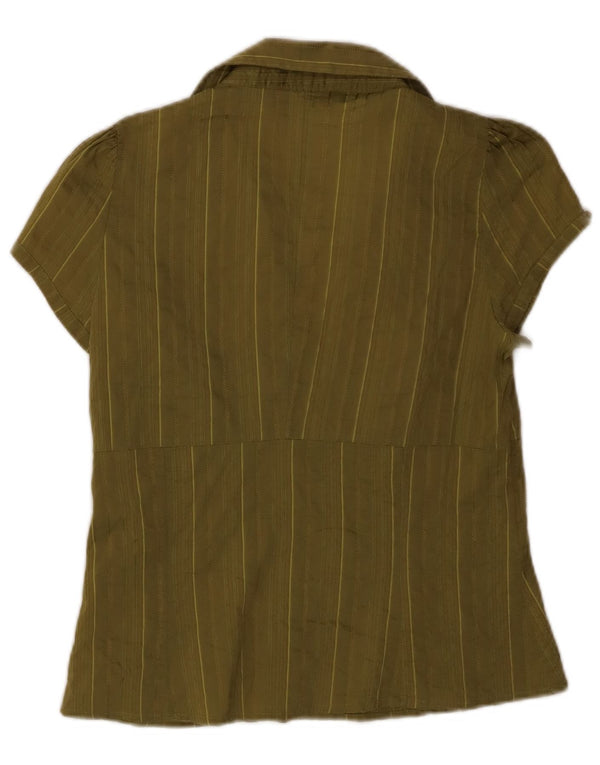 Γυναικείο κοντομάνικο πουλόβερ ZARA πουκάμισο UK 14 Μεγάλο χακί ριγέ βαμβακερό