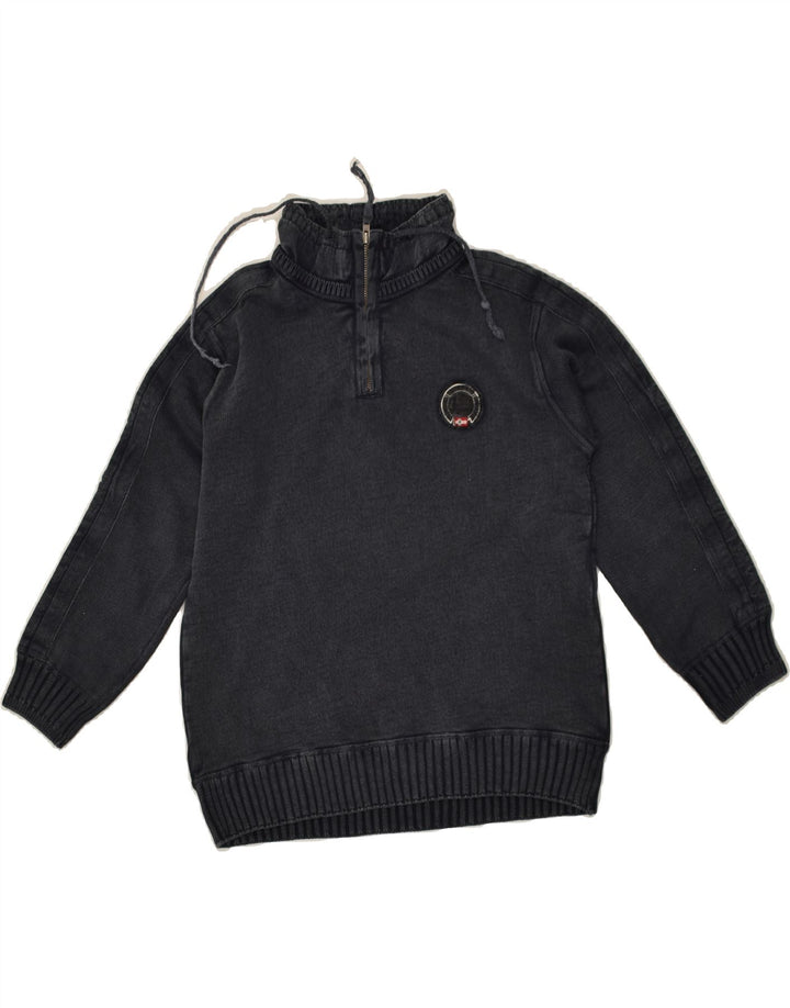 NAPAPIJRI Boys Graphic Zip Neck Jumper Sweater 7-8 Years Grey Cotton | Vintage Napapijri | Thrift | Second-Hand Napapijri | Used Clothing | Messina Hembry 