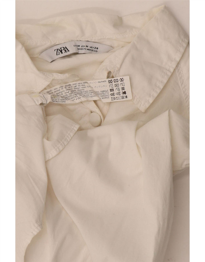 Zara Γυναικείο πουκάμισο Crop Μπλούζα UK 12 Μέτριο Λευκό Βαμβακερό