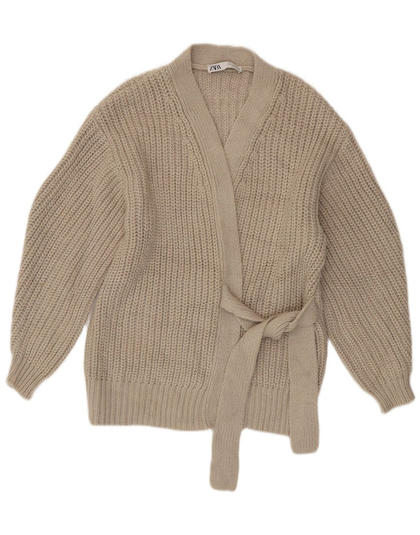 Zara γυναικείο πουλόβερ ζακέτα υπερμεγέθη UK 10 Small Beige Acrylic