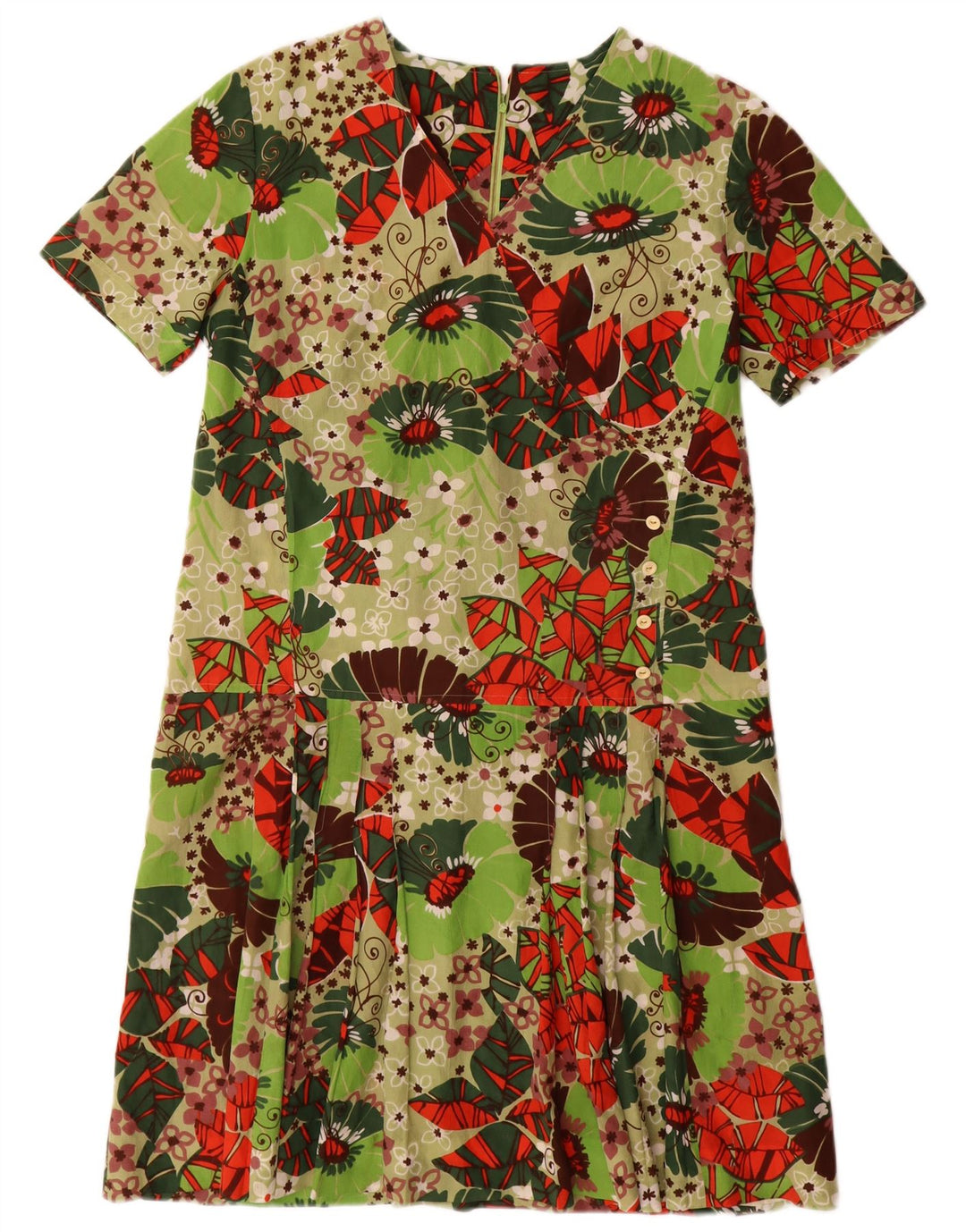 Vintage γυναικείο βασικό φόρεμα UK 16 Large Green Floral