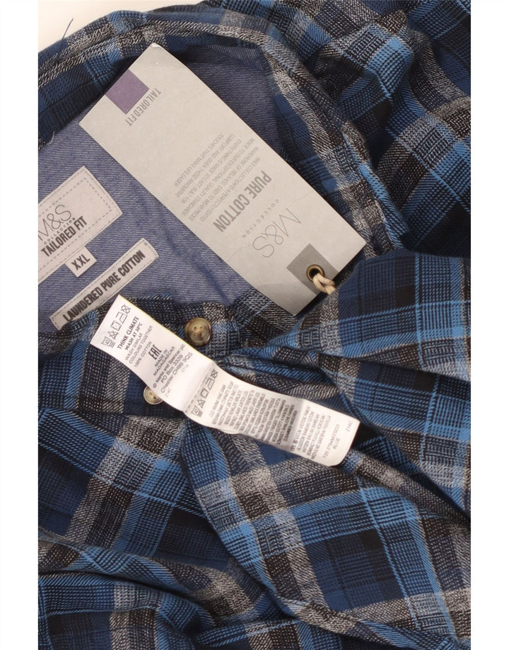 MARKS & SPENCER Ανδρικό φανελένιο πουκάμισο 2XL μπλε καρό βαμβακερό