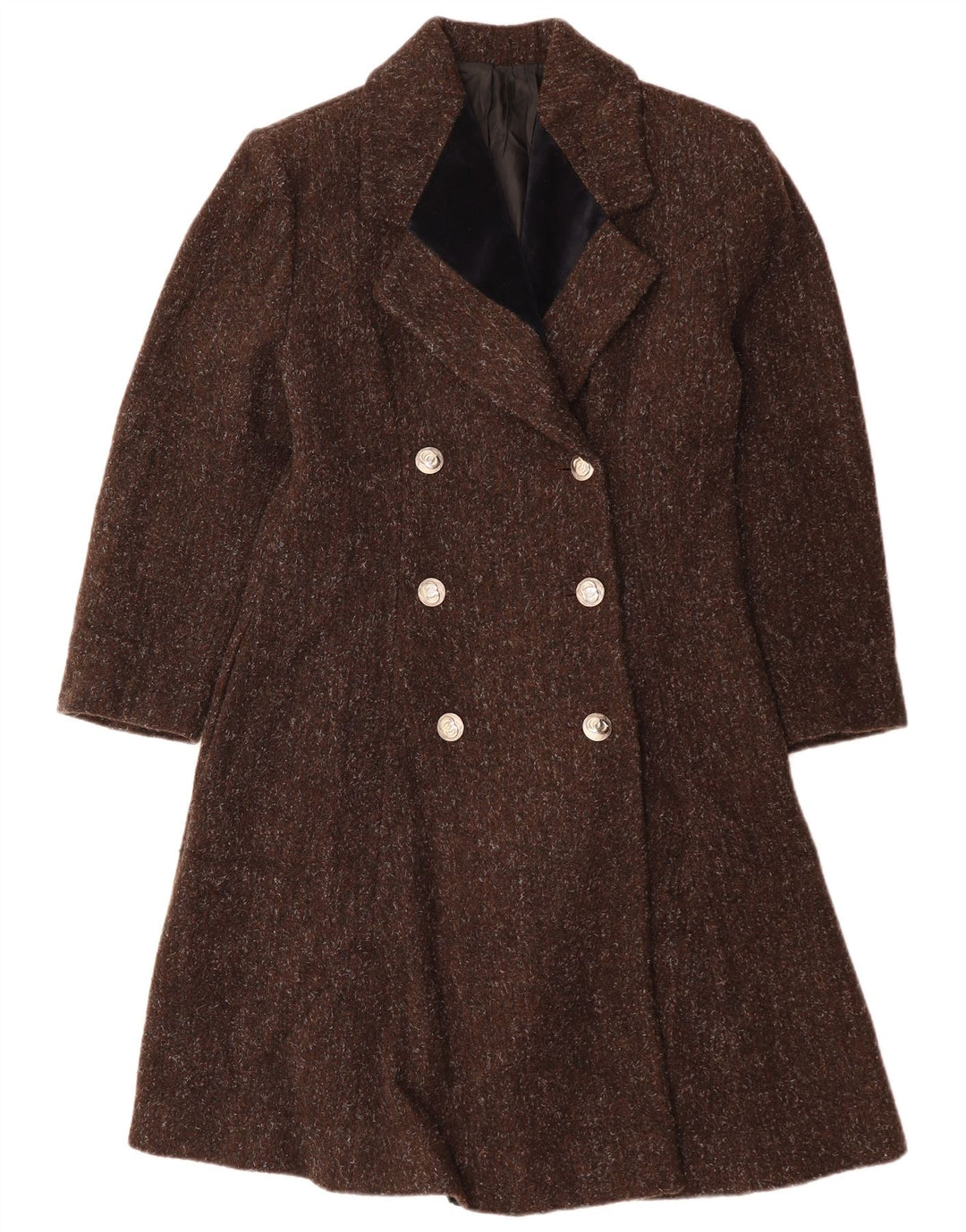 VINTAGE Γυναικείο παλτό με διπλό στήθος UK 12 Μαλλί με μεσαίο καφέ