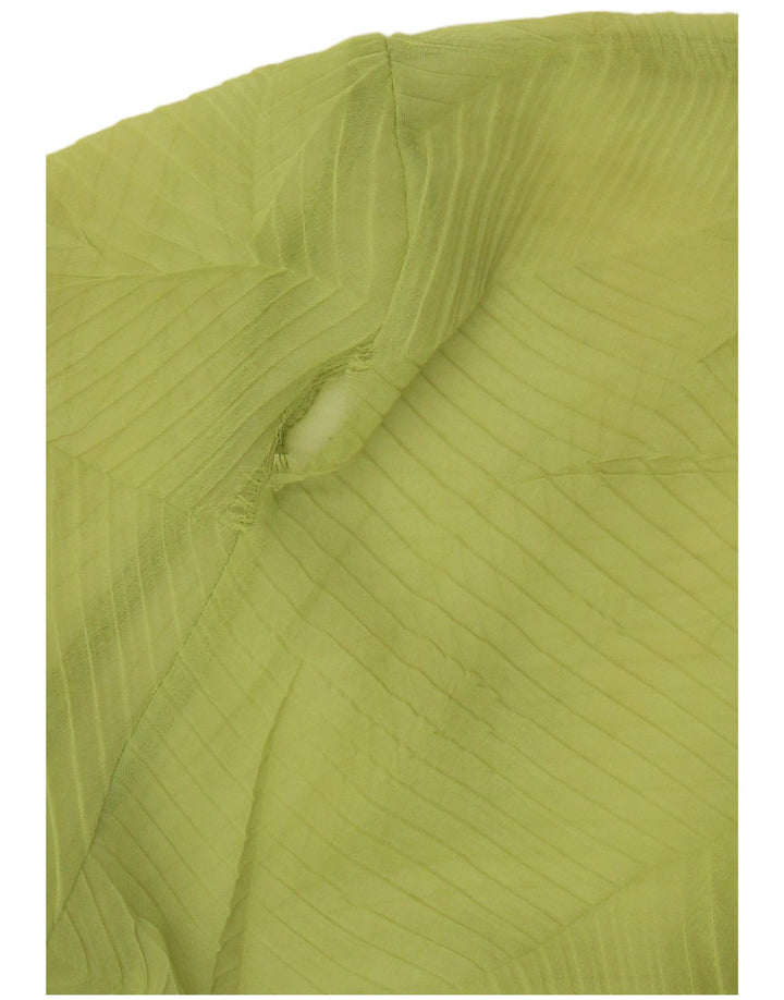 Vintage γυναικεία Crop μπροστινή γραβάτα See Through Top UK 14 μεσαίου πράσινου ριγέ