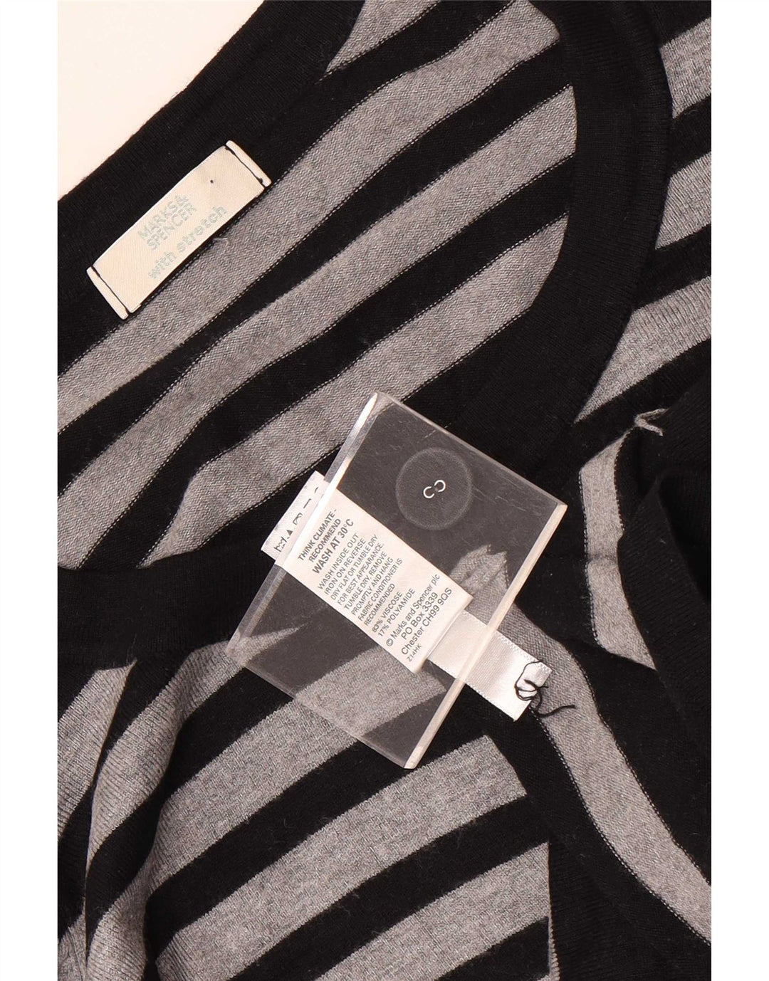 Marks & Spencer Γυναικείο πουλόβερ Crop Cardigan UK 8 Small Grey ριγέ